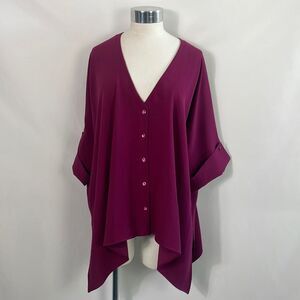 Trina Turk Wine Boxy Short Sleeve Blouse